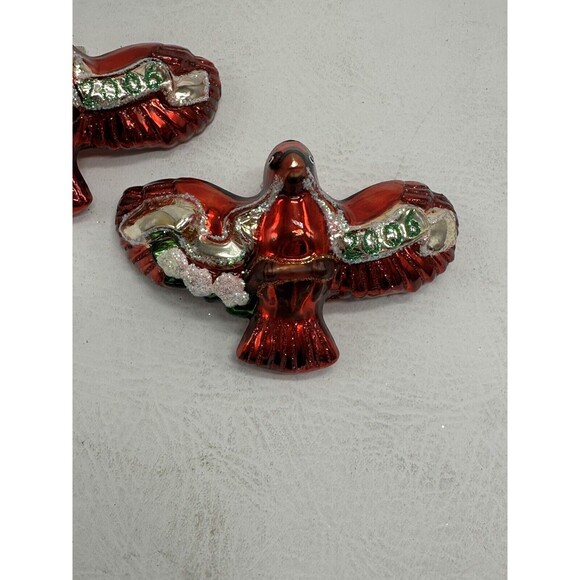 2 Old World Christmas 2006 Red  Cardinal Glass Ornaments Christmas Flying - Picture 3 of 15